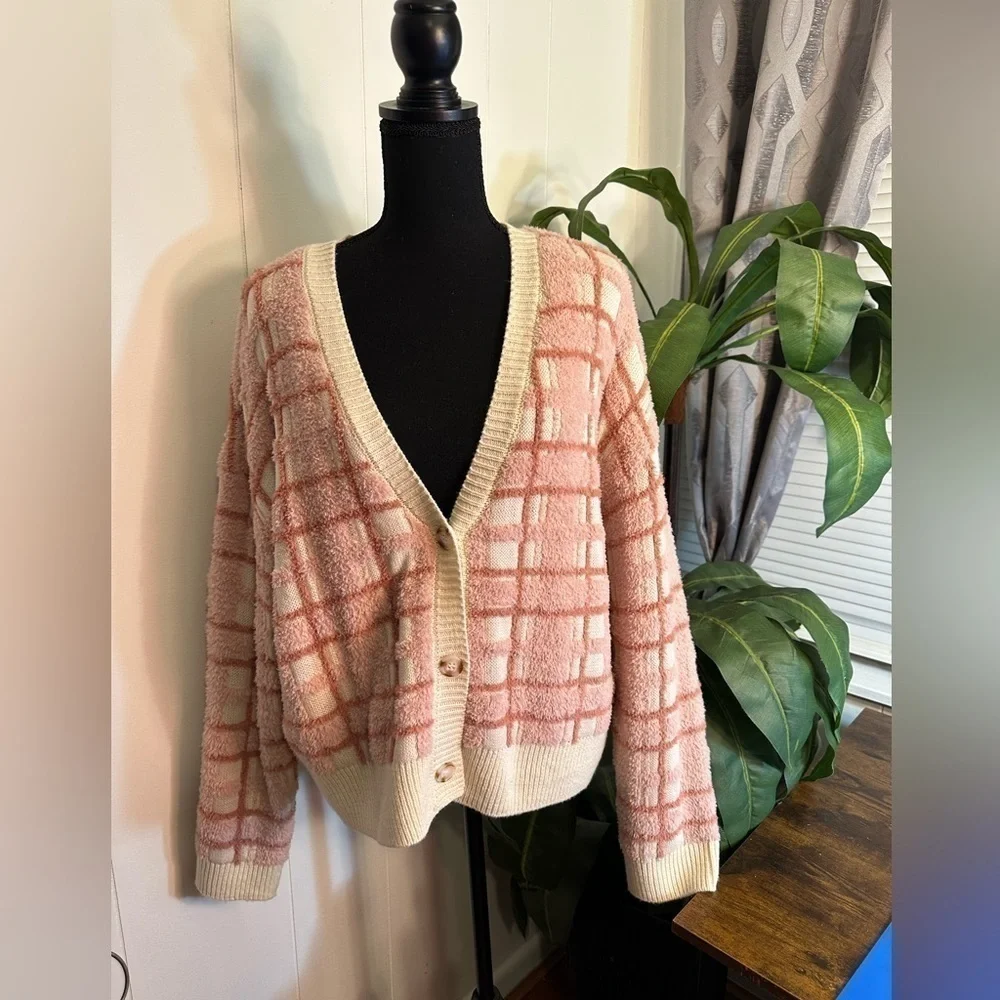 Lauren Conrad Pink Plaid Cardigan Women’s Size XXL